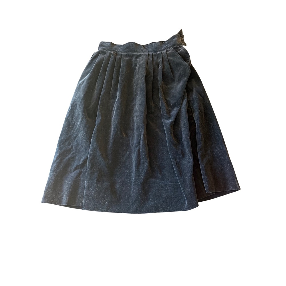 Haberdasher Skirt Black Velvet Pleated Vintage High Waisted Midi A-Line Pocket